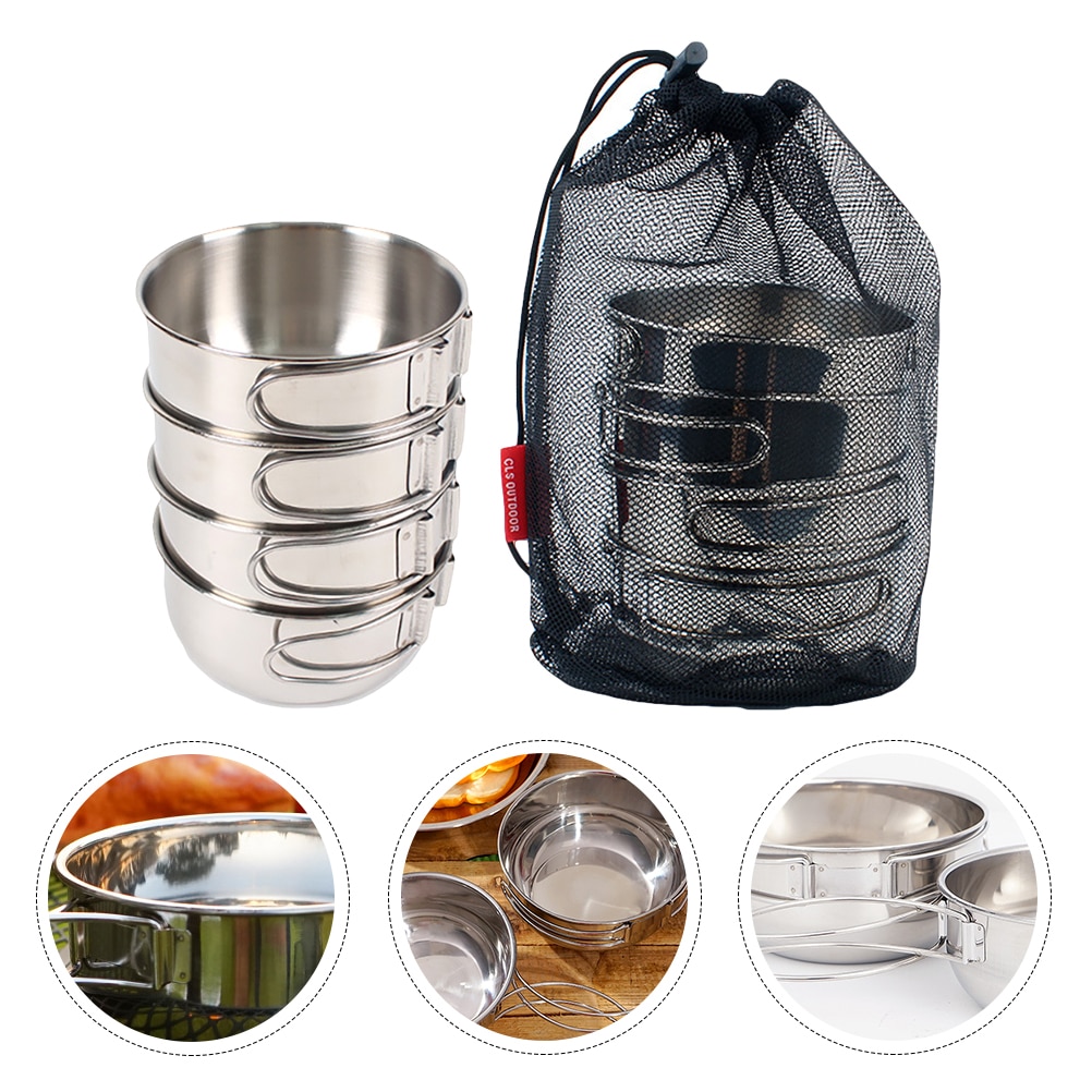 Camping Bowl Set Metal Backpacking Hiking Cook Cookware Cooking Outdoor Portable Dinnerware Cups Lightweight Pot Picnic Sauce